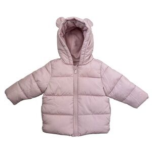 Old Navy Baby Girl Water Resistant Light Pink Hooded Puffer Jacket, 6-12 Months